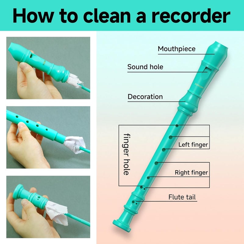 SDREAM Soprano Recorder Instrument For Kids - German Fingering 8 Hole Beginner Music Recorder Flute With Cleaning Rod, Leather Packaging & Fingering Chart - Image 5